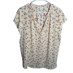 Monday Fun Blouse Women's 1X V-Neck Printed Lightweight Short Sleeve Top